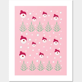 Snowman Christmas trees pattern Posters and Art